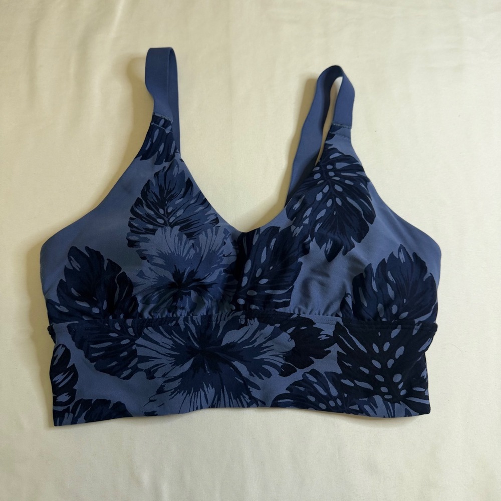 Aerie Chill Play Move Blue Tropical Floral Twist Back Longline Sports Bra Small
